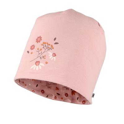 Beanie MAXIMO, Herren, Gr. 55/57, rosa (ash rose), Jersey, Baumwollmischung, Mützen Beanie, Wendemütze, herbstlicher Blumen-Alloverprint, unifarbene Innenseite