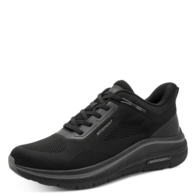 Slip-On Sneaker MARCO TOZZI, Herren, Gr. 42, Textil, schwarz, Synthetik, Textil, Schuhe, Freizeitschuh, Halbschuh, Slipper mit Logo-Aufnäher
