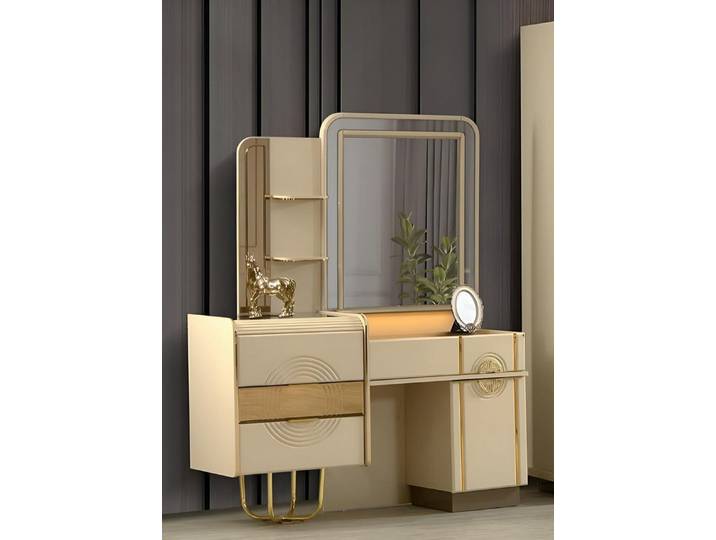 JVmoebel Schminktisch Luxus Schminktisch mit Spiegel und goldenen Dekorelementen