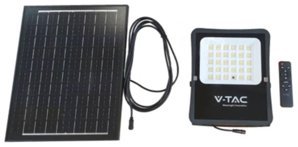 V-TAC VT-55200 LED-schijnwerper met zonnepaneel, 1600 lm, koelwit licht (6400K) en afstandsbediening