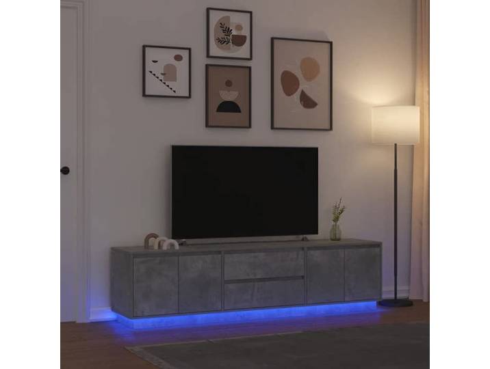 Meuble TV avec lumières LED gris béton 193 5x41x50 cm support TV meuble télé meuble multimédia banc TV meuble 3328438