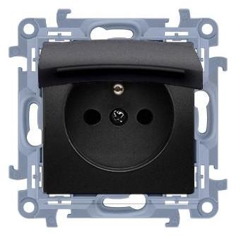 Kontakt Simon 10 Modul, schwarz matt, 1x Steckdose mit Schutzschalter, mit Blenden und Klappe, IP44, (KONTAK-SIMON)
