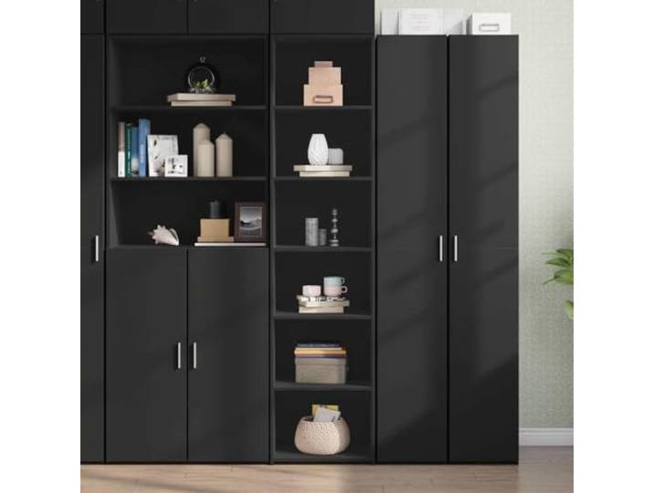 Jkghdrt Highboard Schwarz 45x41x185 cm Holzwerkstoff mit Stauraum Stabil, feuchtigkeitsbeständig, pflegeleicht, viel Stauraum, zeitloses Design