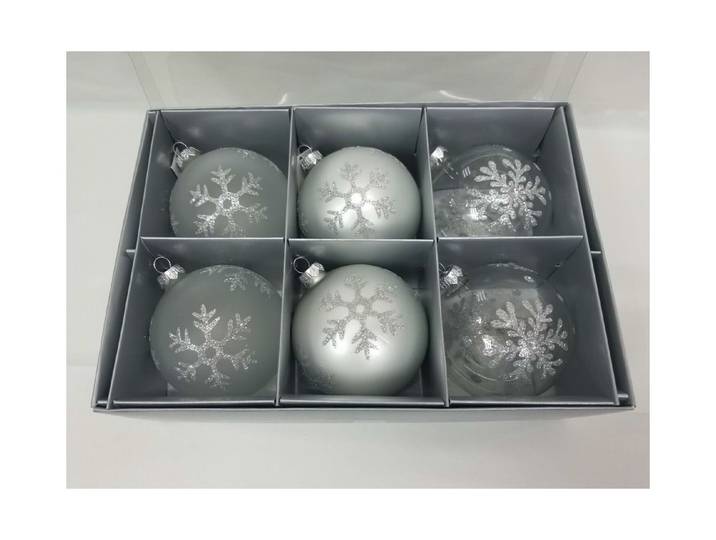 6er Set Glaskugeln transparent/silber