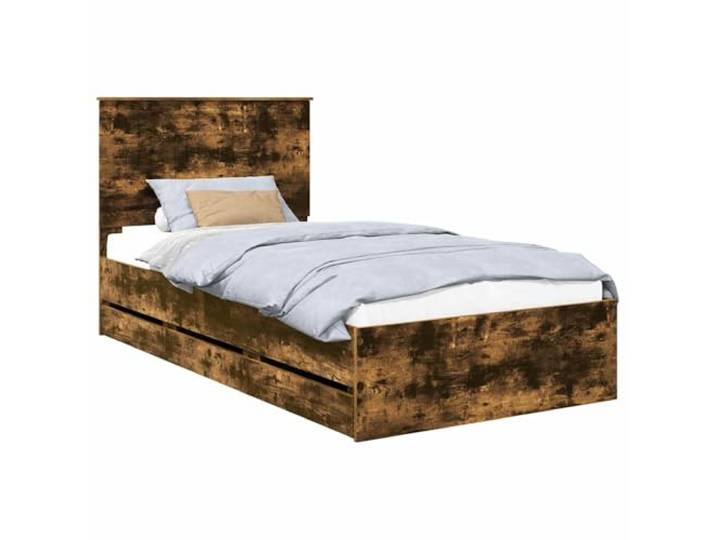 ZQQLVOO Bettrahmen Geräucherte Eiche 100 x 200 cm Holzwerkstoff Modernes Design, freistehend, fester Lattenrost, versteckte Schubladen, Holzwerkstoff, einfache Pflege