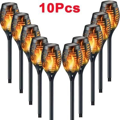 Inspired Finds Solar Flame Torch Lights Flickering Waterproof Outdoor Garden And Pathway Decor Set 10pcs