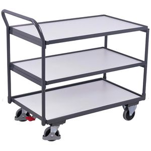 VARIOfit Tischwagen sw-500.657, ESD, Metall & Holz, mit 3 Etagen, Tragkraft 250kg, 835 x 495mm