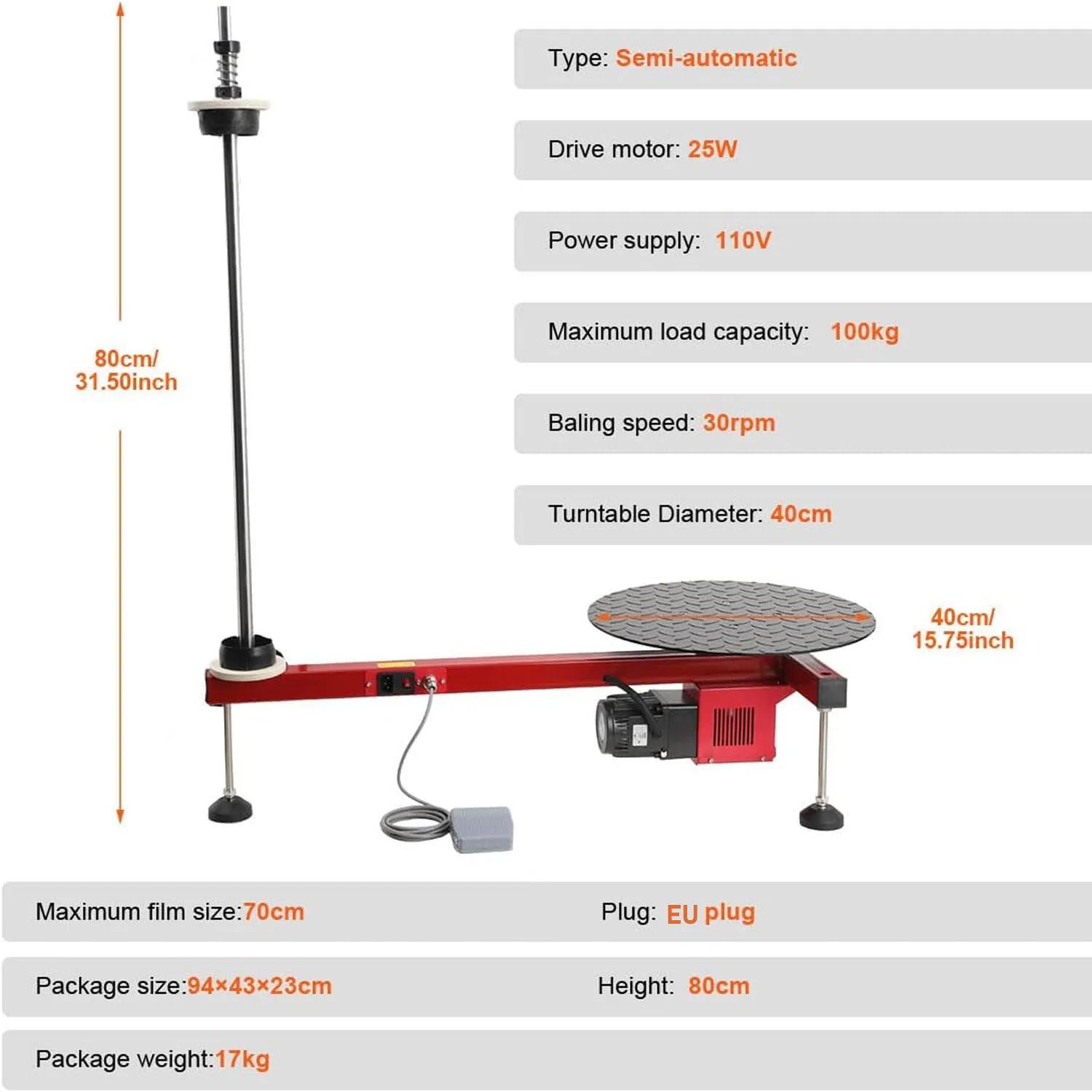 Stretchfolien-Wickelmaschine - Manueller/Elektrischer Palettenfolienspender - 100 kg Tragfähigkeit - Für Folienbreiten 30,5-71,1 cm - 220-240 V EU-Stecker