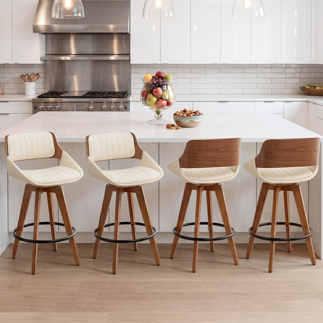 Blue Elephant Jobani 65cm Swivel Bar Stool Beige 90cm H X 49cm W X 50cm D