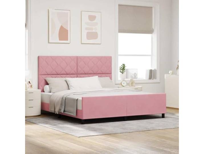 Samt Kiefer Boxspringbett Modern Schlafzimmer Elegant Rosa 180 x 200 cm Boxspringbett mit Kopfteil Rosa 180 x 200 cm Samt Luxus Polsterbett mit verstellbarem Kopfteil Kiefer Holz Lattenrost
