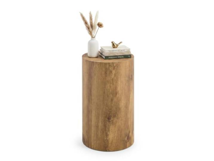 FurnitureR Beistelltisch 30 x 30 x 55 cm, helle Holzoptik, runder Zylinder Beistelltisch in einteiliger Form mit Silikonpads, aus MDF, für Wohnzimmer, Sofa, Lounge und Apartment, Wohnbereich