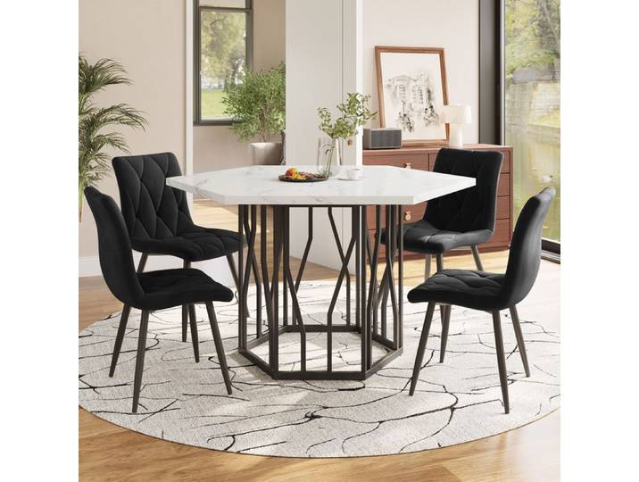 Ensemble table et chaises (5 pièces) Table à manger hexagonale à la mode Par conséquent Personnalisation flexible