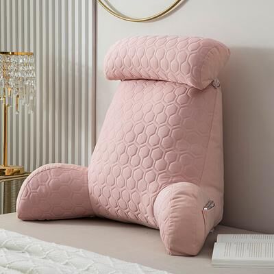 Healfit Counter Back Cushion For Sitting Up In Bed, Reading Pillow Standard Bed Pillow, Chair Arm Pillow With Pockets, Washable Cover back Pillow Pink
