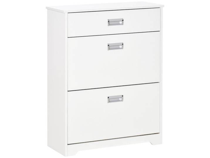 ComfortXL Schuhschrank De-14998 2 Klapp-Schubladen & Schubfach Weiß, 70x92x29 cm, Garderobe, Schuhaufbewahrung, Schuhschränke