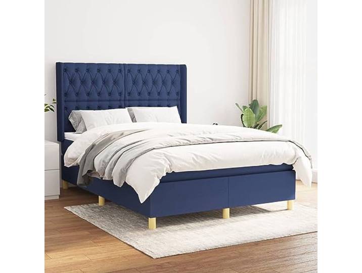 YNGBHFNOP Atmungsaktiver Polsterstoff höhenverstellbares Kopfteil Boxspringbett mit Matratze Blau 140x200 cm Stoff Polsterbett mit Taschenfederkern Topper verstellbarem Kopfteil für