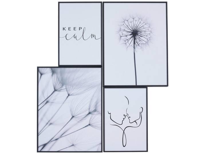 Monee Kunstdruck, Schwarz, Weiss, Papier, Holzwerkstoff, 4-teilig, rechteckig, 67x65 cm, Made in Europe, einfache und schnelle Anbringung, gerahmt, pflegefrei – nicht giessen oder besprühen, keine Beleuchtung notwendig, Bilder & Rahmen, Bilder, Wandbilder