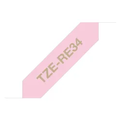 Brother TZE-RE34 Etiketten erstellendes Band Gold auf Rosa