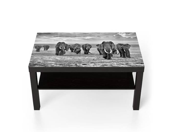 DEQORI Glastisch schwarz groß 90x50 cm Motiv Elefantenmarsch ausgefallener Beistelltisch aus Glas Hochglanz Couchtisch fürs Wohnzimmer moderner Couch Tisch mit Design