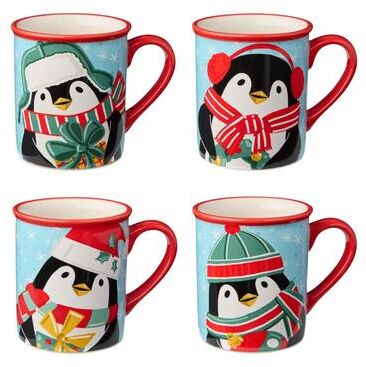Certified International Christmas Whimsy Penguin Set of 4 Mugs 18 oz. Assorted Designs