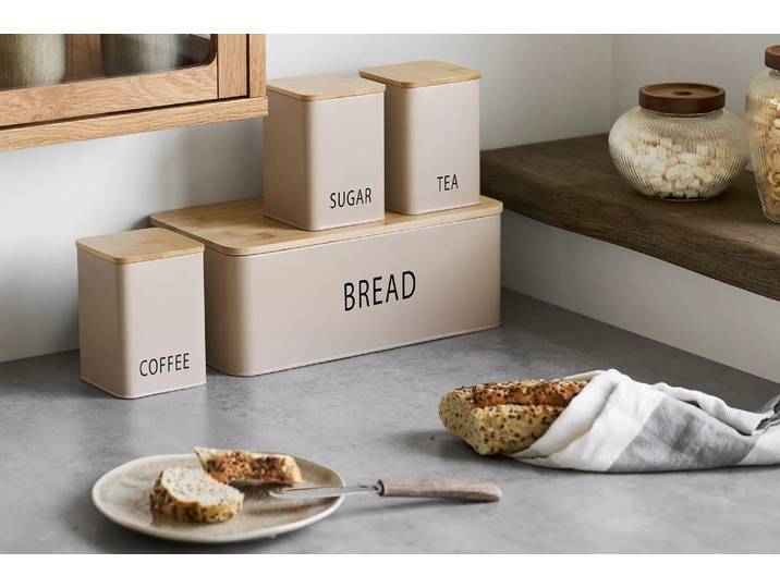 Brotbox Jorvella - aus Metall mit Bambusdeckel (4er Set) - beige - Luxusbetten24