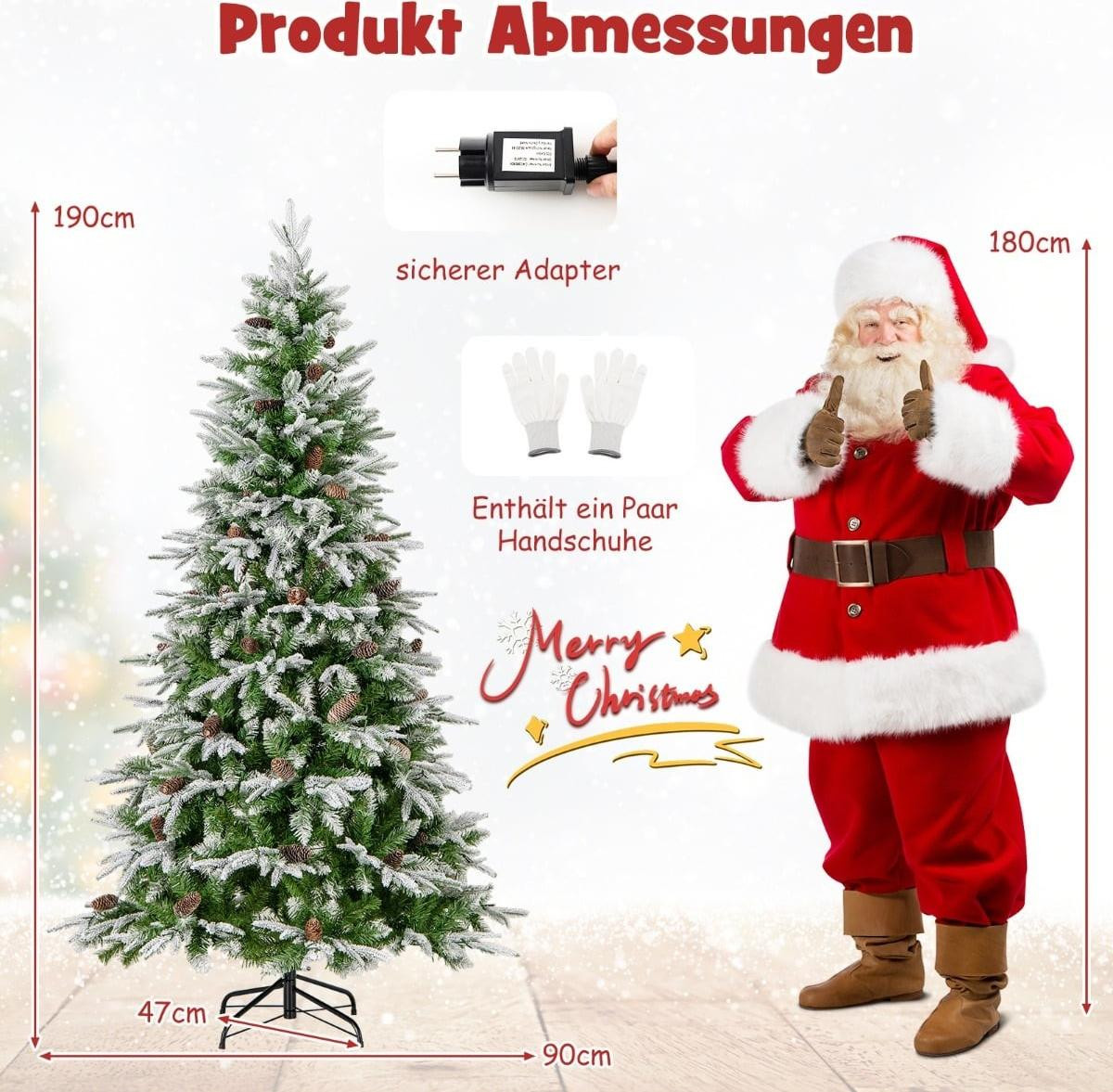Northix Verlichte Besneeuwde Kerstboom met LED-verlichting, 190 cm hoog