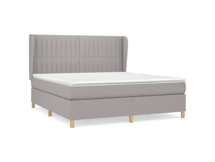 PUGYNBK Boxspringbett, 160 x 200 cm, mit Taschenfederkernmatratze Verstellbares Kopfteil, hellgraue Polsterung, mittlere Festigkeit, atmungsaktiver Stoff