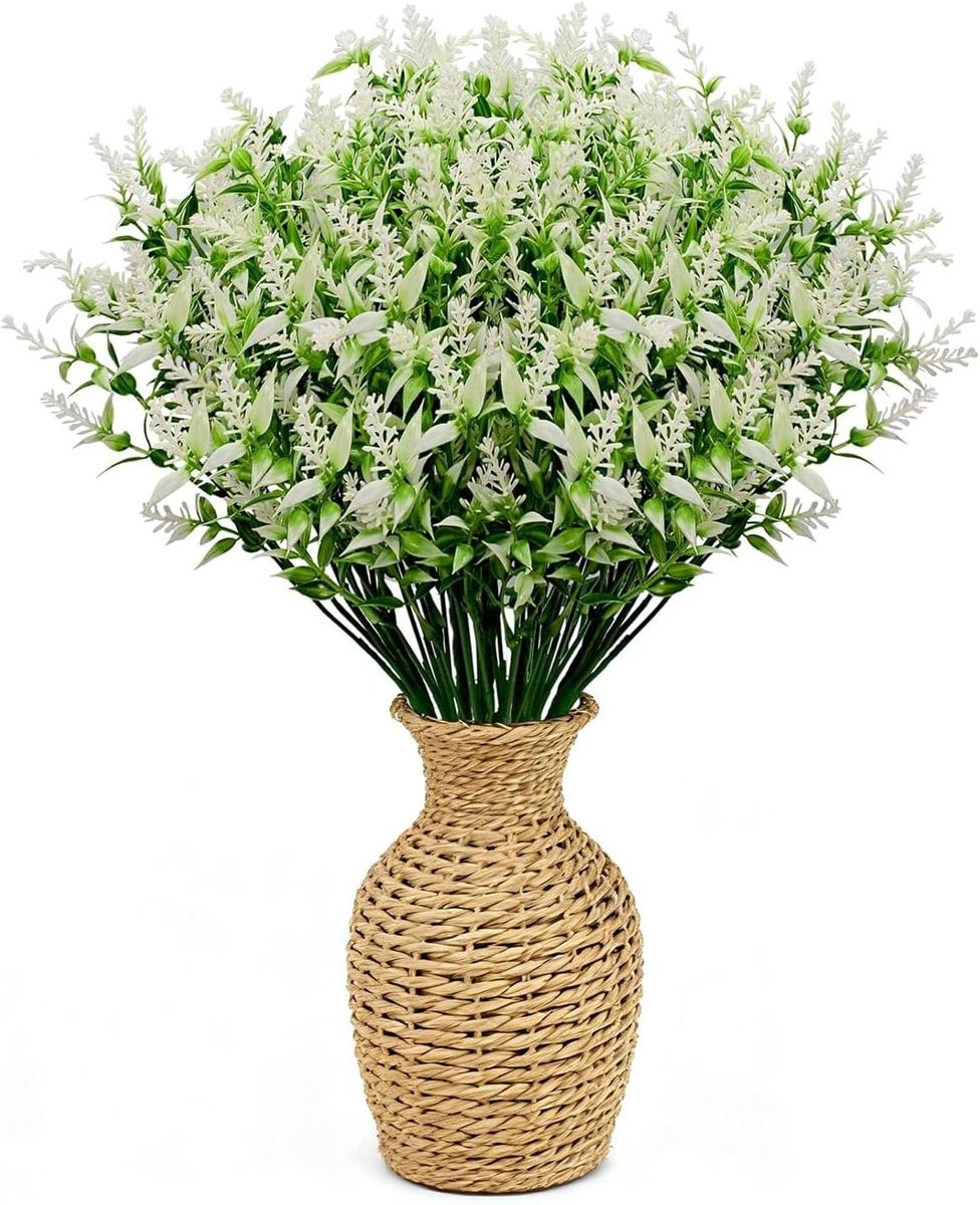 Set van 8 weerbestendige witte kunstbloemen voor buiten decoratie