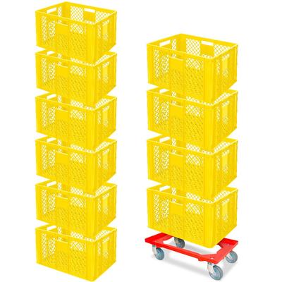 BRB 10 Euroboxen, 600x400x320 mm, lebensmittelecht, gelb + Transportroller