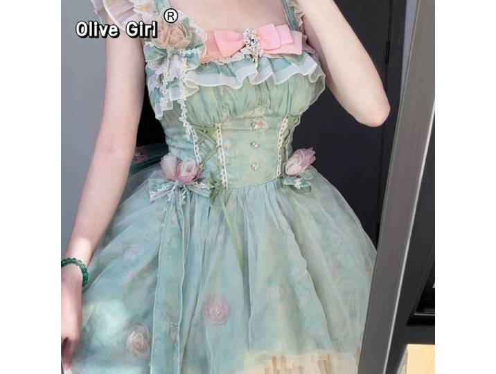 Olivegirl princesse douce Lolita Kawaii robe courte Harajuku Lolita robes Y2k anniversaire robes Mujer 2026 robe à nœud pour les femmes