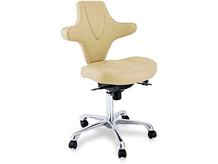 Quirumed Hocker mit ergonomischer Rückenlehne und attraktivem Design, beige Farbe, Metallstruktur, Kunstleder, höhenverstellbar, Rückenlehnenneigung, bis zu 150 kg