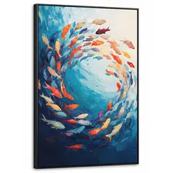 LEINWAND Bilder mit Rahmen - Meer - Fische - Bunt - Dynamisch - 60x90