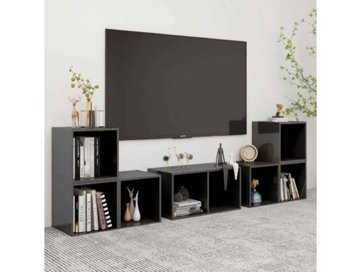HEFZGDB 6-TLG. TV-Schrank-Set Hochglanz-Grau Holzwerkstoff mit reichlich Stauraum für Multimedia-Geräte, klassisches Design für Ihr Wohnzimmer, einfach zu reinigen, praktische