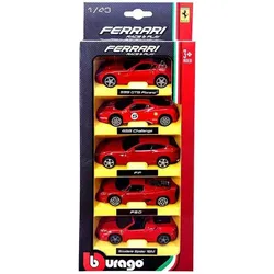 Bburago Diecast 1:43 Race+Play Ferrari Set with 5 Models Red Ages 3+ 18-36005