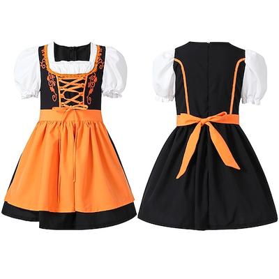 Halloween Oktoberfest Kleid Dirndl Trachtenkleider Oktoberfest / Bier Bayerisch Wiesn Wiesn Mädchen Stoff im traditionellen Stil Kleid Schürze