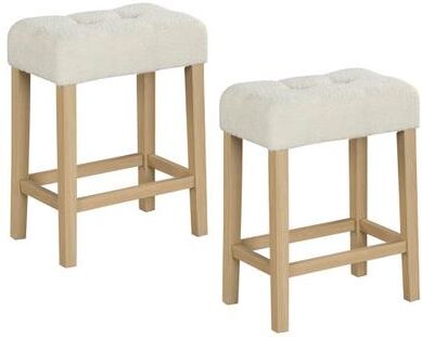 Costway Modern Counter Height Bar Stools Set of 2 with Rubber Wood Legs-Beige and Natural