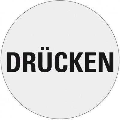Aufkleber I Türhinweis Drücken, silber/schwarz, Polyester-Folie, selbstklebend, Ø 100mm