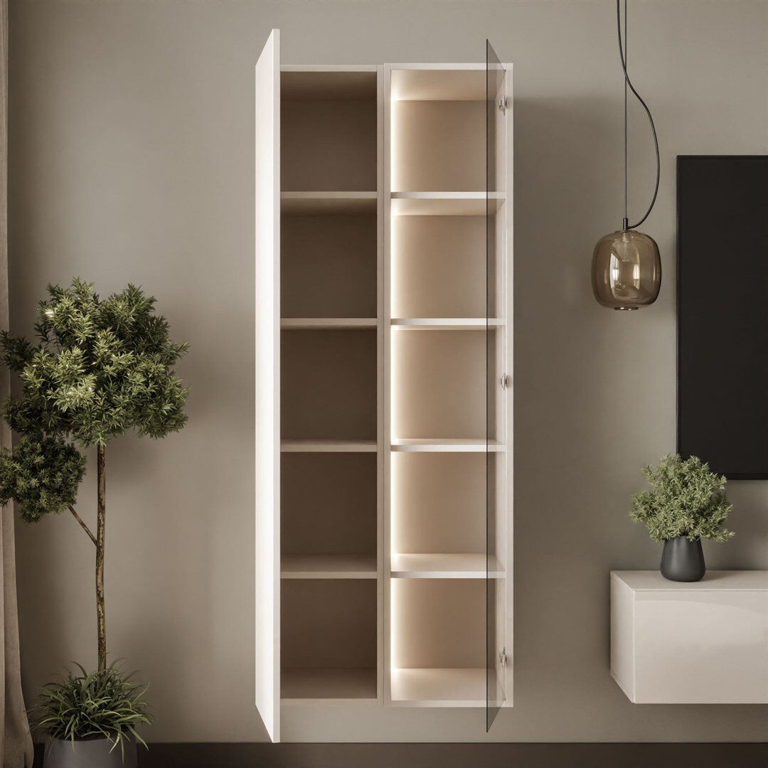 Metro CARMEN wall-mounted display cabinet with LED lightin cashmere/ cashmere gloss 150cm H X 60cm W X 30cm D