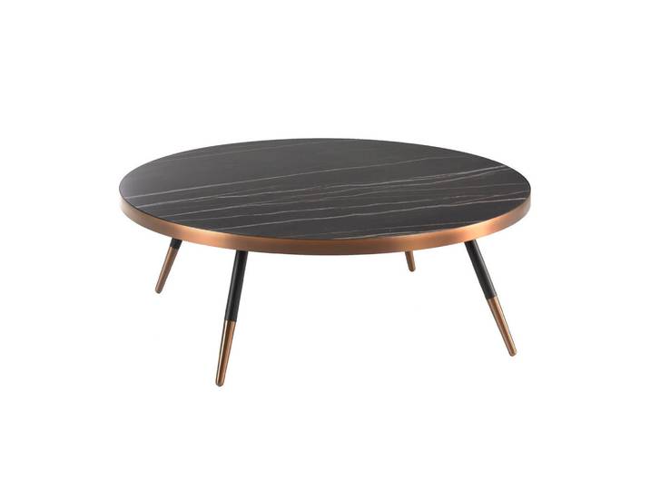 Angel Cerda Runder Couchtisch, schwarzer Porzellanmarmor und Stahl, Modell 2068, Schwarz, Bronzefarben, Metall, Echtholz,Astnuss, Essen/Getränk, Rundform, nicht einzeln stellbar,Rund,Rund, 90x30x90 cm, Wohnzimmer, Wohnzimmertische, Couchtische