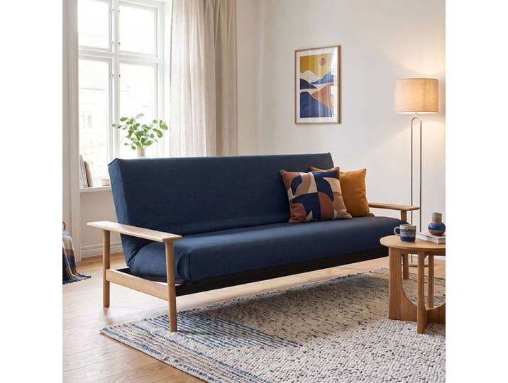 Schlafsofa Barrea Webstoff mit Lattenrost und Aufbewahrungstuch Kunstfaser 92x230x100cm Blau