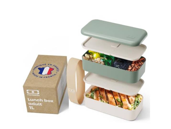 monbento - MB Original bento box verte Natural Green Made in France - Lunch box hermétique 2 étages - Boîte repas idéale pour le travail/école - sans BPA - durable et sûre