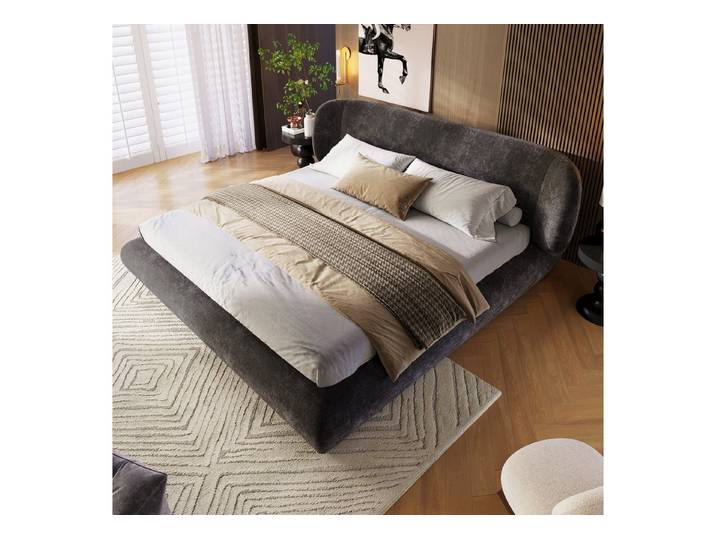 Flieks Polsterbett, Doppelbett 140x190cm mit Lattenrost und abgerundete Ecken, Chenille