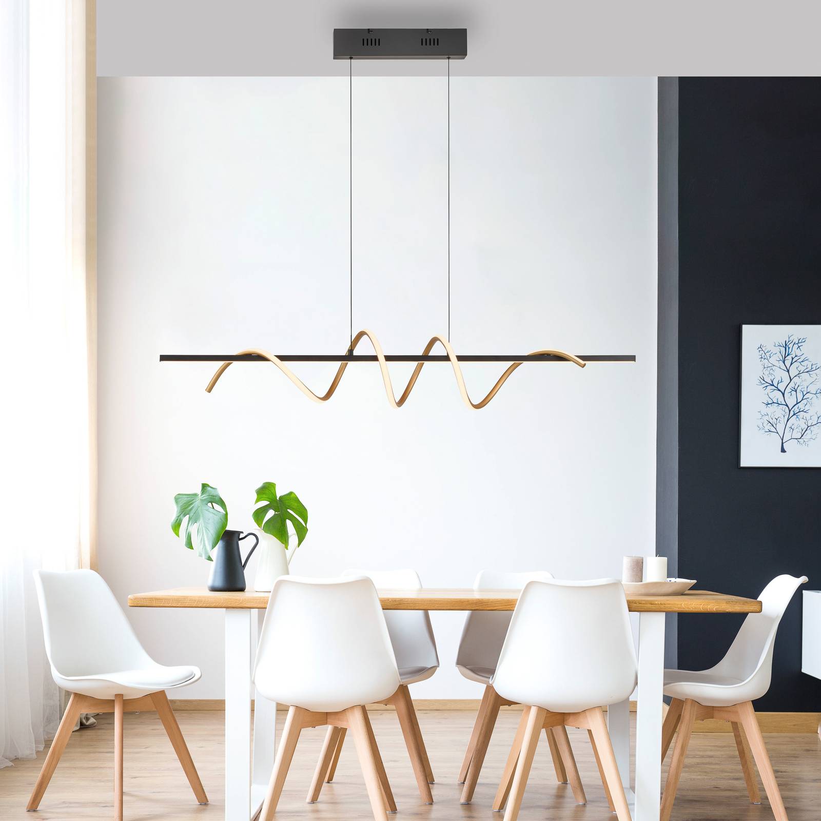 JUST LIGHT. GmbH Pendant Light Emanda, dimmable, Black, Living / Dining Room, metal, Modern, Ceiling Light