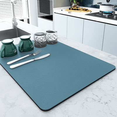 KitchenCuration Super Absorbent Dish Drying Mat For Kitchen Counter   Heat Resistant & Easy To Clean Drainer Pad Gray 40x50cm