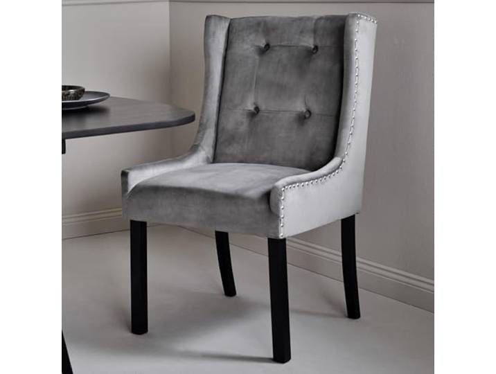 Jahnke SAVIK Norfolk Chaise de Salle à Manger en Velours Anthracite Gris/Noir