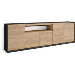 SKRAUT HOME Sideboard, Highboard, 260x80x37 cm, 5 Türen, Wohnzimmer, Küche, Eiche Schwarz