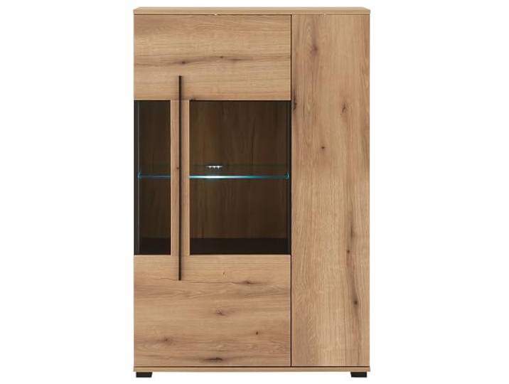 Lomadox Wohnzimmer-Vitrine 90 cm breit Vitrinenschrank Wohnzimmerschrank in Eiche inkl. LED Beleuchtung