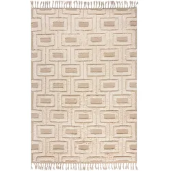 WOLLTEPPICH mit Fransen COPSE, geometrisch, Beige, 160 x 230 cm