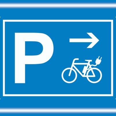 HB-Druck E-Bike Elektrorad Parkplatz mit Richtungspfeil rechts Aufkleber waagerecht A9 (37x52mm)