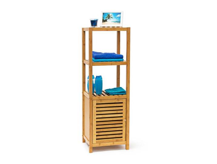 Relaxdays Étagère pour salle de bain cuisine Porte refermable bambou HxLxP : 110x36 5x33 cm 4 étages nature