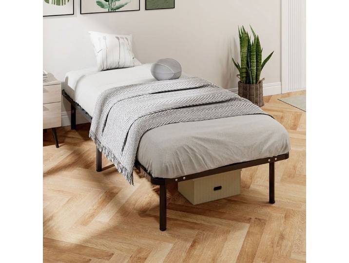 Cadre lit 90x190 cm simple sommier lattes rangement sous lit structure acier noir lit enfant studio meuble chambre
